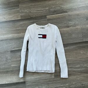 Tommy Hilfiger white Ribbed Long Sleeve Top